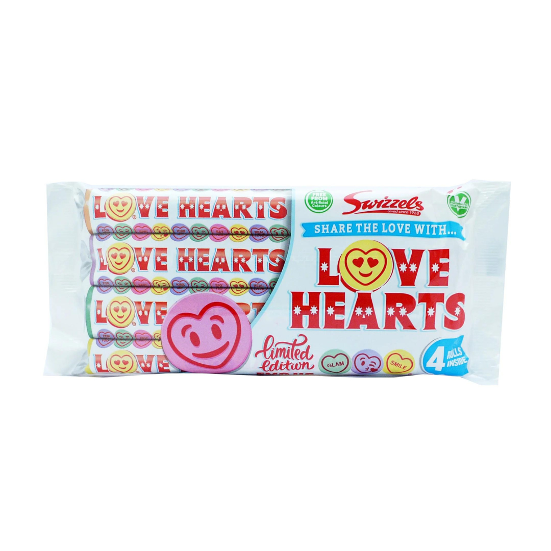 Swizzels Giant Love Hearts Rolls Fruit Flavour Fizzy Sweets (4 Pack) 105g