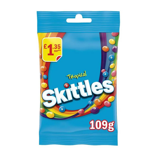 Skittles Chewy Sweets Tropical Fruit Flavoured Candy Treat Bag 109g