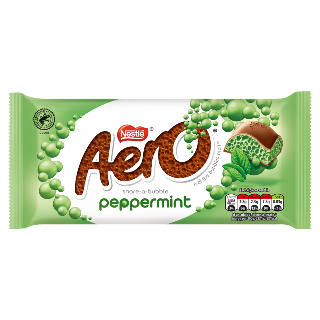 Aero Bubbly Peppermint Mint Chocolate Bar Multipack 108g