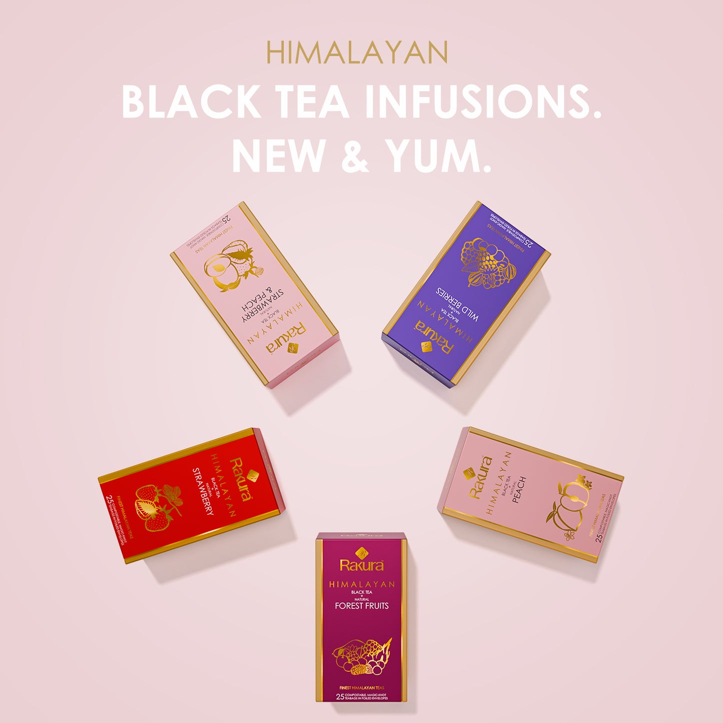 Rakura Himalayan Black Tea with Natural Strawberry & Peach 25 Tea Bags