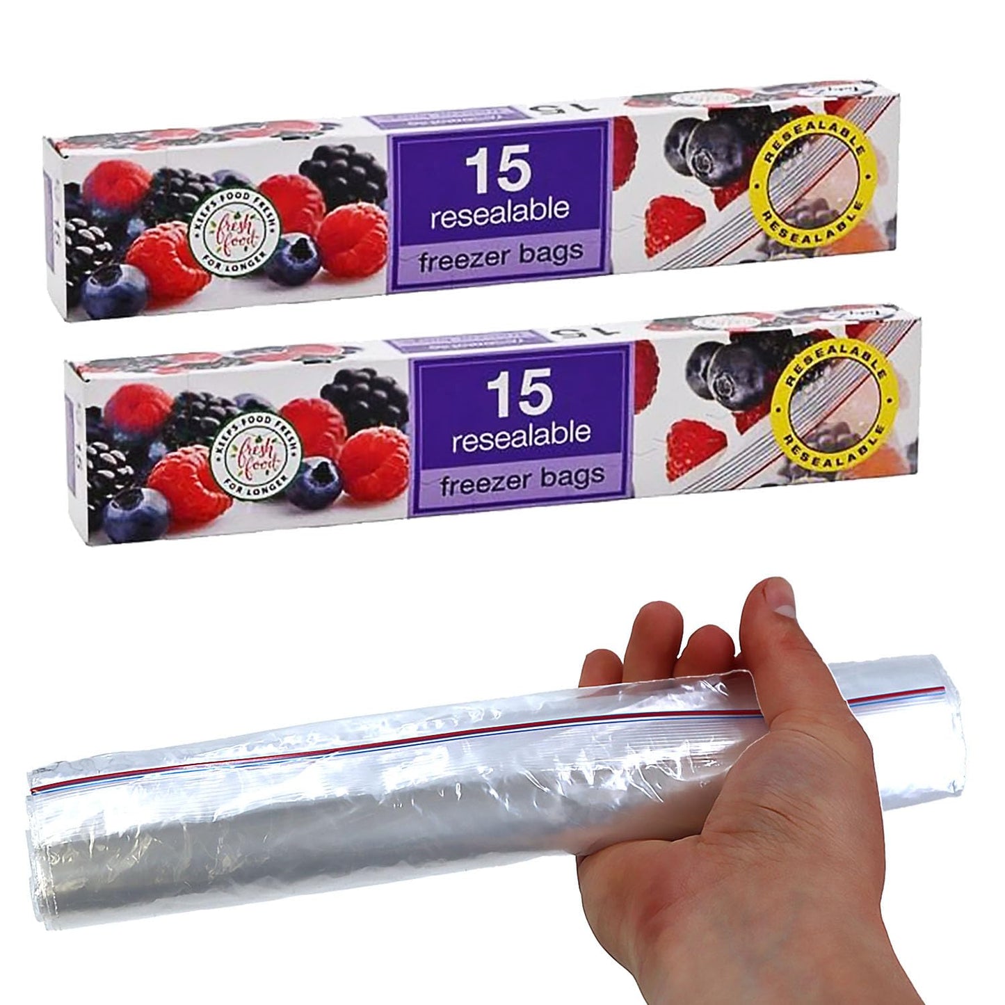 TidyZ Double Zipper Freezer Food Bags 15 Packs