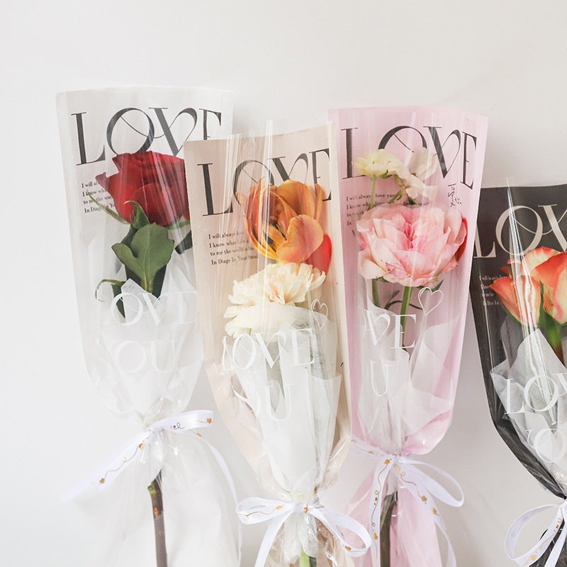 Mixed Color Flower Wrapping Bag For Single Rose Gift Bag 10 pcs ( NO ROSE )