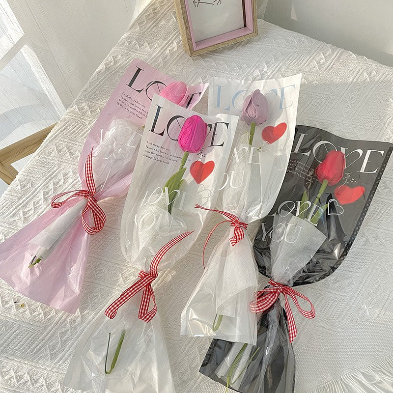 Mixed Color Flower Wrapping Bag For Single Rose Gift Bag 10 pcs ( NO ROSE )