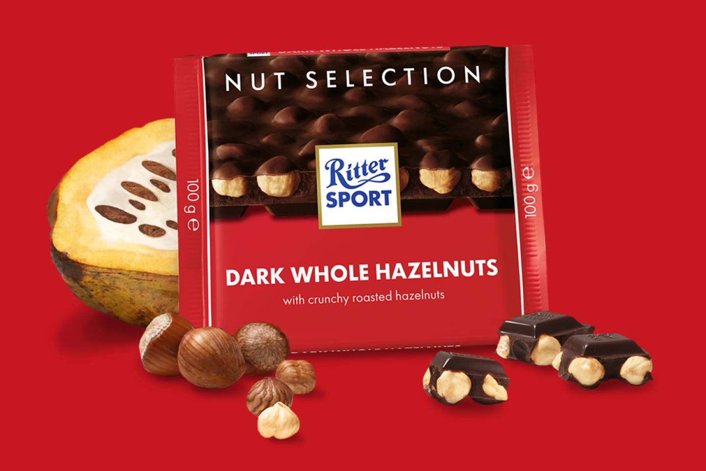 Ritter Sport Dark Whole Hazelnut Chocolate Bar 100g