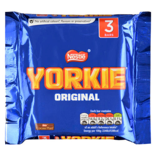 Yorkie Milk Chocolate Bar Multipack [3x46g] 138g ยอร์กี้ ช็อกโกแลตนมบาร์ แบบมัลติแพ็ค [ 3x46 กรัม] 138 กรัม