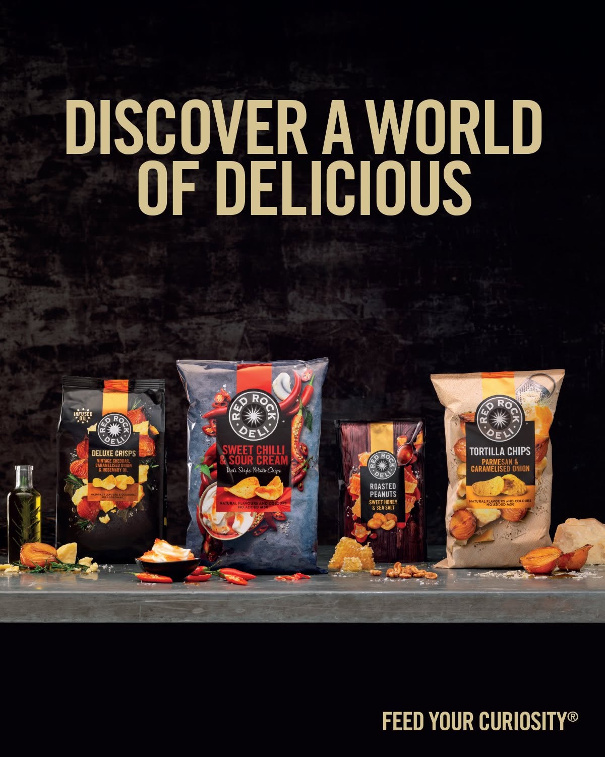 Red Rock Deli Trio Of Cheese Potato Chips 165g