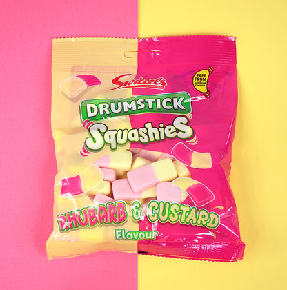 Swizzels Drumstick Squashies Rhubarb & Custard Flavour 140g สวิซเซิล หมากฝรั่ง รสรูบาร์บ และ คัสตาร์ด 140 กรัม