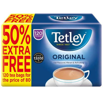 Tetley 50% EXTRA FREE Original 120 Tea Bags 375g เทตเล่ย์ ชาออริจินัล 120 ซอง 375 กรัม