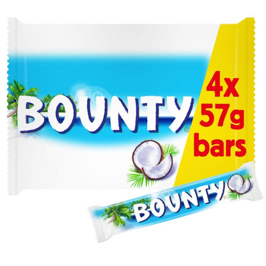 Bounty Coconut & Milk Chocolate Bars Multipack Chocolate 4 Bars 228g