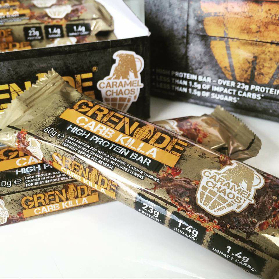 Grenade High Protein Bar  Caramel Chaos 60g เกรนเนต โปรตีนบาร์ผสมคาราเมล ขนมคลีน 60g