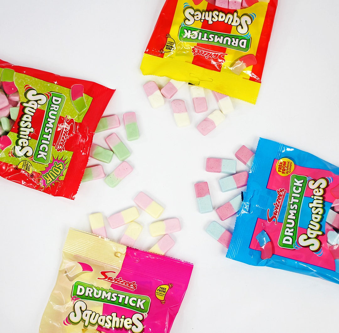 Swizzels Drumstick Squashies Rhubarb & Custard Flavour 140g สวิซเซิล หมากฝรั่ง รสรูบาร์บ และ คัสตาร์ด 140 กรัม