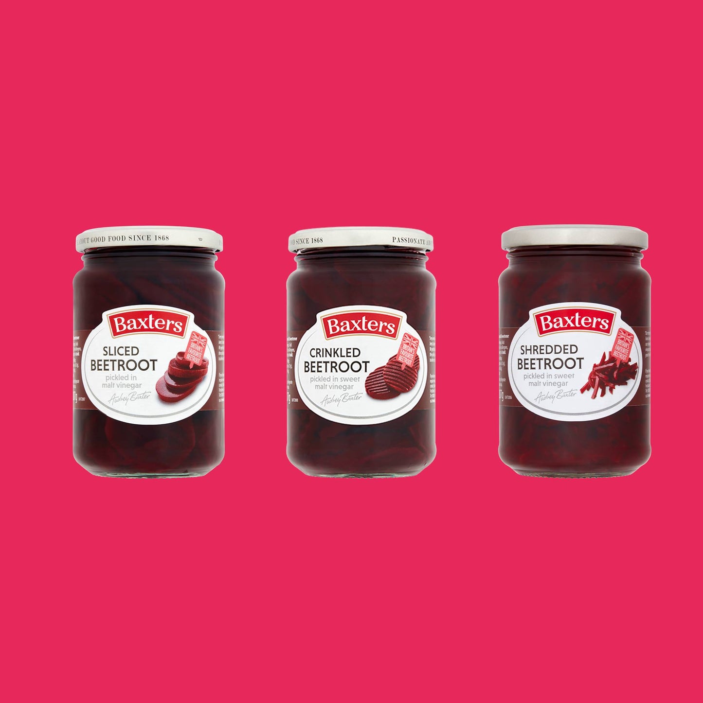 Baxters Shredded Beetroot Pickled in Sweet Malt Vinegar 340g แบ็กซ์เตอร์ บีทรูท ฝอยดอง ในน้ำส้มสายชูมอลต์หวาน 340 กรัม