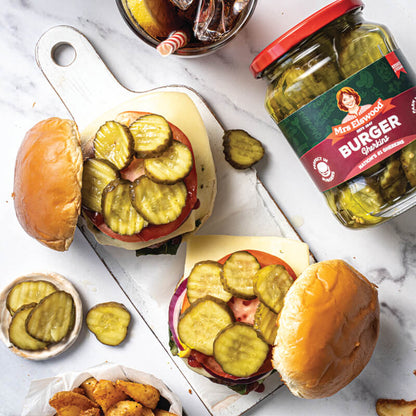 Mrs Elswood Burger Gherkins 670g มิสซิส เอลส์วู้ด แตงกวาสไลส์ดองในน้ำส้มสายชูผสมเมล็ดมัสตาร์ด 670 กรัม