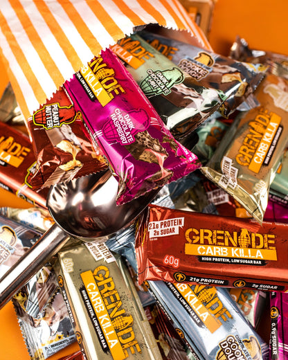 Grenade High Protein Bar  Caramel Chaos 60g เกรนเนต โปรตีนบาร์ผสมคาราเมล ขนมคลีน 60g