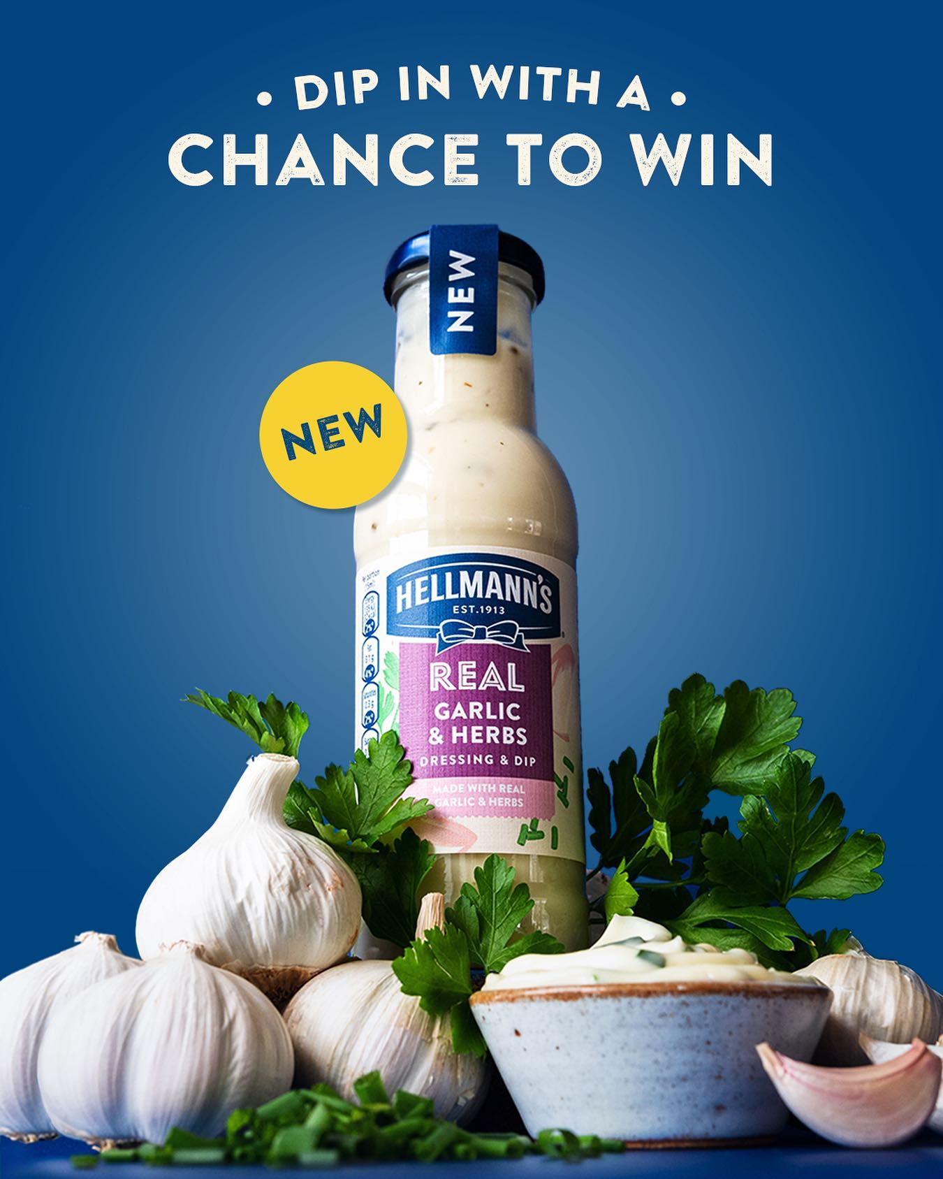 Hellmann's Real Garlic & Herb Salad Dressing & Dip 250ml เฮลล์มันน์ น้ำสลัดกระเทียม และ สมุนไพร 250 มิลลิลิตร