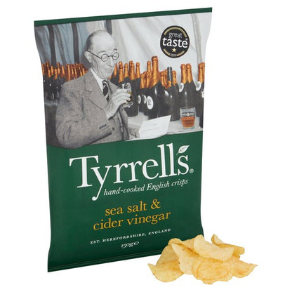 Tyrrells Sea Salt & Cider Vinegar Sharing Crisps 150g ไทเรล น้ำส้มสายชูหมักเกลือทะเลแบบทอดกรอบ 150 กรัม