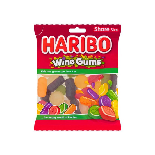 Haribo Wine Gums Bag 160g ฮาริโบ ไวน์ กัม เยลลี่แบบถุงรสผลไม้ 160 กรัม