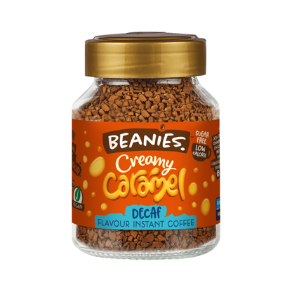 Beanies Decaf Creamy Caramel Flavoured Instant Coffee 50g กาแฟสำเร็จรูป Beanies รสคาราเมลครีม 50 กรัม ไม่มีคาเฟอีน