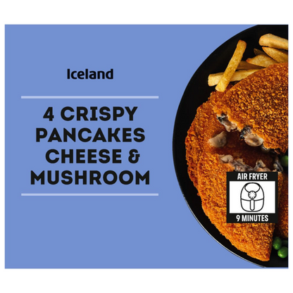 Iceland 4 Crispy Pancakes Cheese & Mushroom 250g ไอซ์แลนด์ 4 แพนเค้กสำเร็จรูปเคลือบเกล็ดขนมปังที่เต็มไปด้วยเห็ด และ ชีสมอสซาเรลลา 250 กรัม