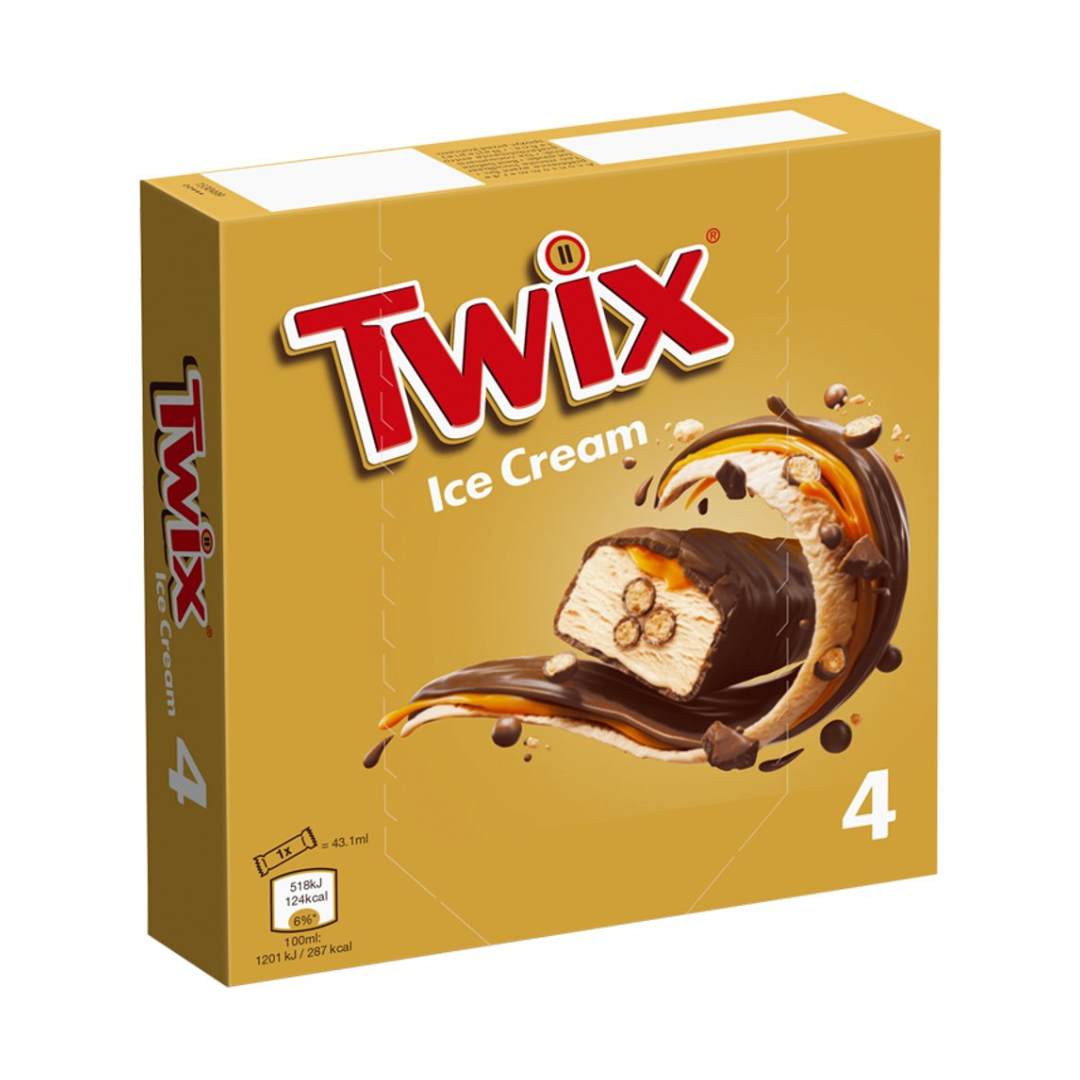 Twix Chocolate & Caramel Ice Cream 4pk ทวิกซ์ ไอศกรีมรสช็อกโกแลต และ คาราเมล 4 แพ็ค