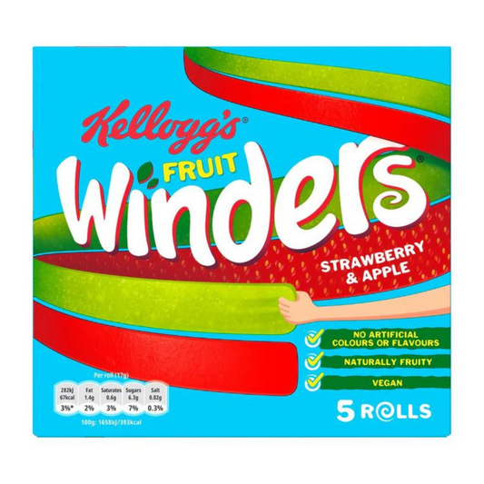 Kellogg's Fruit Winders Strawberry & Apple Rolls 5 x 17g เคลล็อกส์ สตรอเบอร์รี่และแอปเปิ้ลฟรุตวินเดอร์ส 5 x 17g