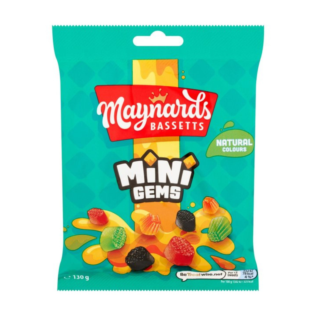 Maynards Bassetts Mini Gems 130g เมย์นาร์ด บาสเซตต์ เยลลี่หมากฝรั่ง รวมรสผลไม้ แบบถุง 130 กรัม