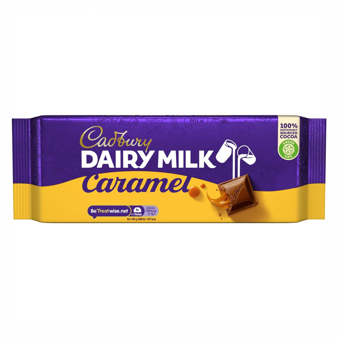 Cadbury Dairy Milk Caramel 180g แคดเบอรี แดรี่มิลค์ ช็อกโกแลตนมสอดไส้คาราเมล 180 กรัม