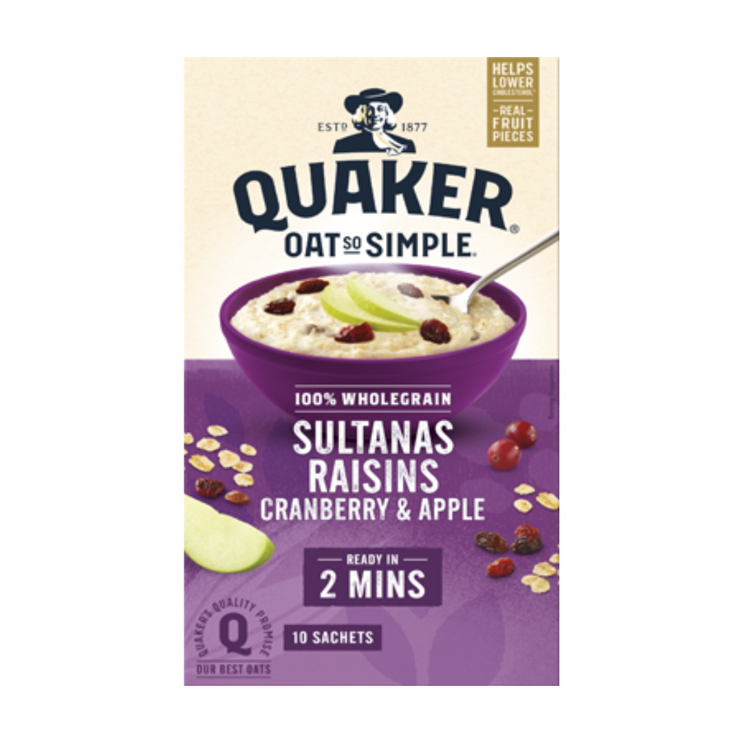 Quaker Oats So Simple Sultana, Raisins, Apple & Cranberry Porridge 10 Pack 385g