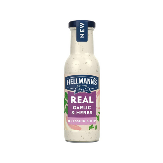 Hellmann's Real Garlic & Herb Salad Dressing & Dip 250ml เฮลล์มันน์ น้ำสลัดกระเทียม และ สมุนไพร 250 มิลลิลิตร