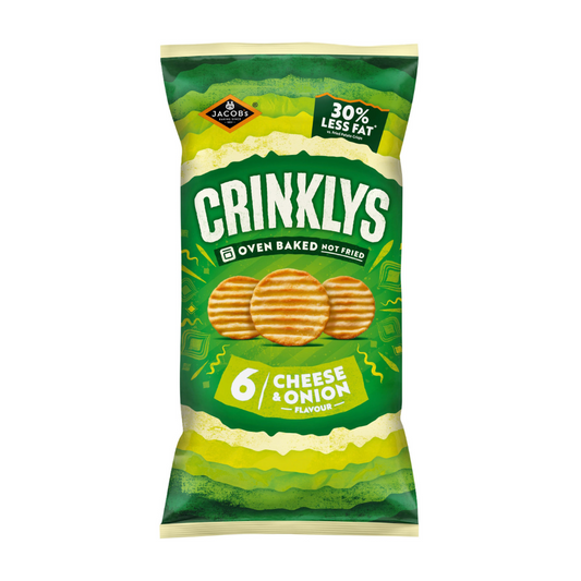 Jacob's Crinklys Cheese & Onion 30% Less Fat Multipack Snacks 6x23g