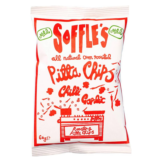 Soffles Chilli & Garlic Mild Pitta Chips Share Bag 60g ซอฟเฟลส์ พริกและกระเทียม รสเผ็ดน้อย พิตต้าชิปส์ แบ่งถุง 60 กรัม