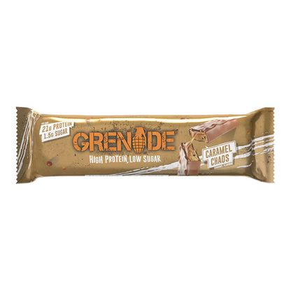 Grenade High Protein Bar  Caramel Chaos 60g เกรนเนต โปรตีนบาร์ผสมคาราเมล ขนมคลีน 60g