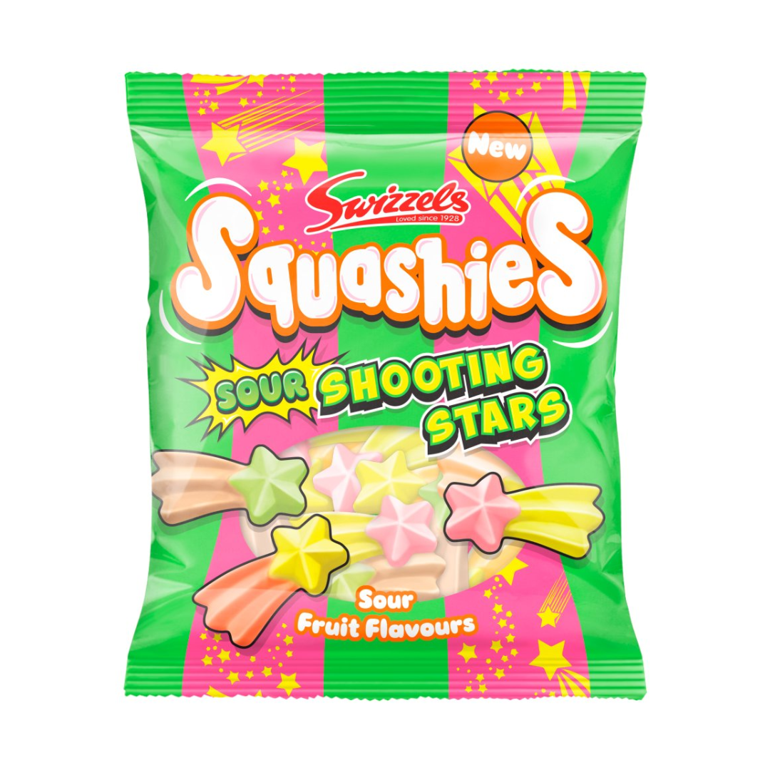 Swizzels Squashies Sour Shooting Stars 100g สวิซเซลส์ สควอชชี่ส์ รสเปรี้ยว ชูตติ้ง สตาร์ส 100 กรัม