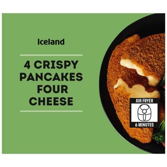 Iceland 4 Crispy Pancakes Four Cheese 250g ไอซ์แลนด์ 4 แพนเค้ก เคลือบเกล็ดขนมปังด้วยมอสซาเรลล่า เอดัม เชดดาร์สี และชีสเอ็มเมนทัล 250 กรัม