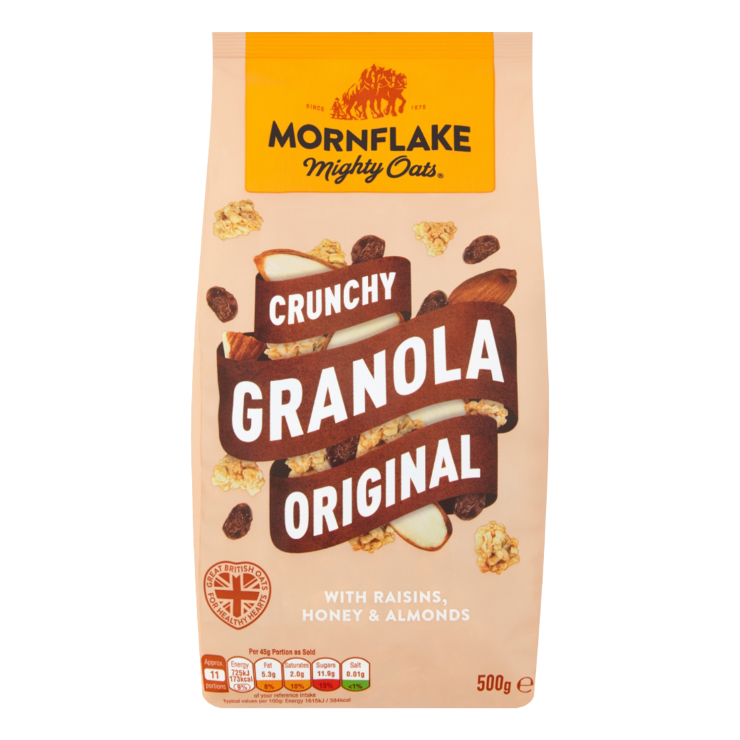 Mornflake Mighty Oats Crunchy Granola Original 500g มอร์นเฟลก ไมตี้ โอ๊ต ครั้นชี่ กราโนล่า รสออริจินัล 500 กรัม