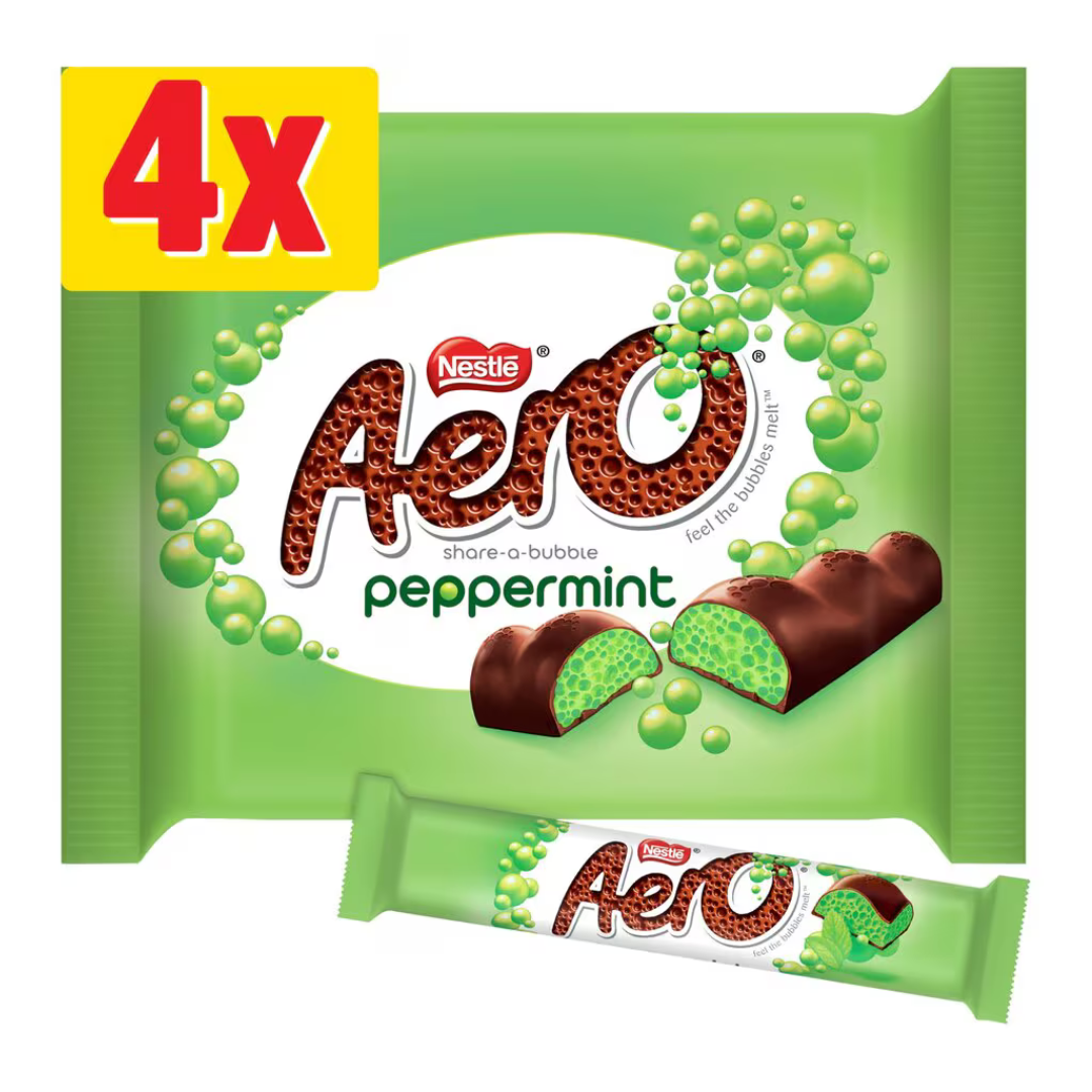 Aero Bubbly Peppermint Mint Chocolate Bar Multipack [27gx4] 108g แอร์โร่ บับบลี่ ช็อกโกแลต เปปเปอร์มินต์  มัลติแพ็ค [27กรัมx4] 108 กรัม