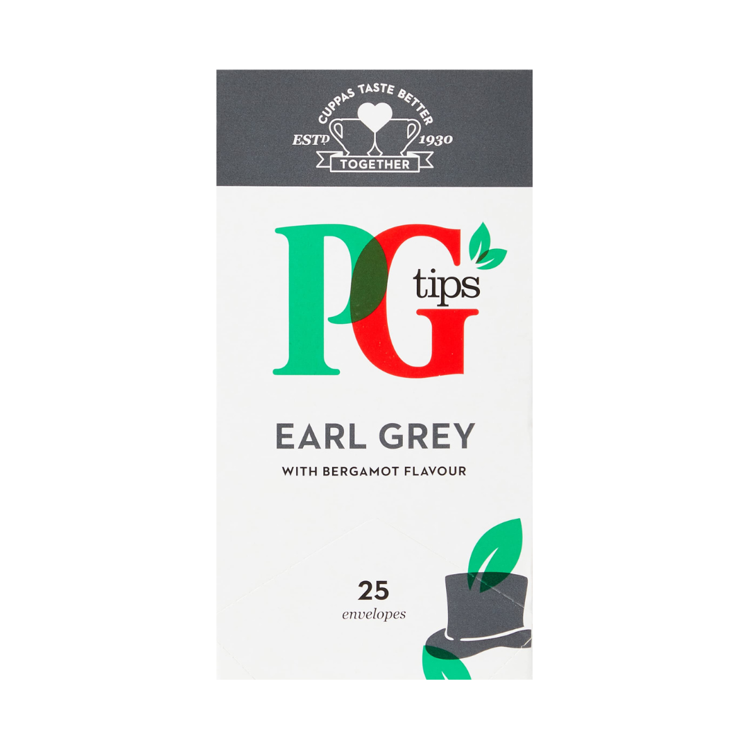 PG Tips Earl Grey Envelope Tea Bags Pack of 25 [57.5g] พีจี ทิปส์ ถุงชาซองเอิร์ลเกรย์ การผสมผสาน คลาสสิก ของชาดำ กับ มะกรูด 25 ถุงชา [57.5 กรัม]