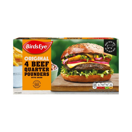 Birds Eye Original Beef Quarter Pounders Burgers With Onion 454G เบิร์ดอายส์ เบอร์เกอร์เนื้อควอเตอร์พาวเดอร์หัวหอม รสดั่งเดิม 454 กรัม