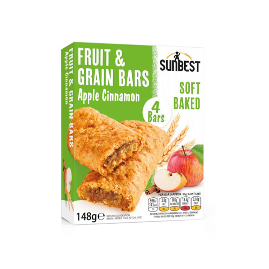 [Best before 30-Sep-2026] Sunbest Fruit & Grain Bars Apple  Cinnamon 4 Bars 148g