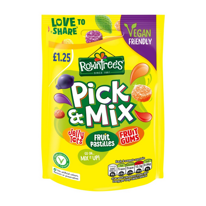 Rowntree's Pick & Mix Vegan Friendly Sweets Sharing Bag 150g  โรว์ทรี ลูกอมรสผลไม้ และ หมากฝรั่งรสผลไม้ 150 กรัม