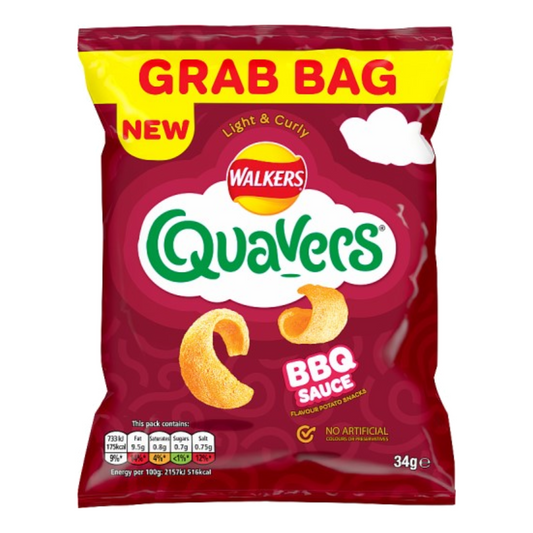 [BestBefore-28Sep2024] Walkers Quavers Grab Bag BBQ Sauce 34g Walkers ควาเวอร์ส แกร็บแบ็ก บาร์บีคิว 34กรัม