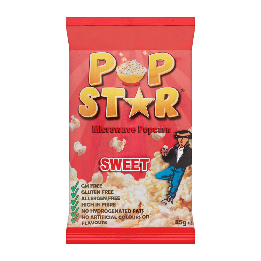 Pop Star Microwave Popcorn Sweet 85g ป๊อป สตาร์ ป๊อปคอร์น รสหวาน จากไมโครเวฟ 85 กรัม