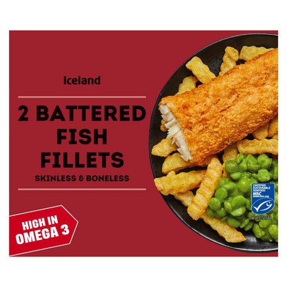 Iceland 2 Battered Fish Fillets 200g ไอซ์แลนด์ 2 ชิ้นเนื้อปลาชุบแป้งทอด 200 กรัม