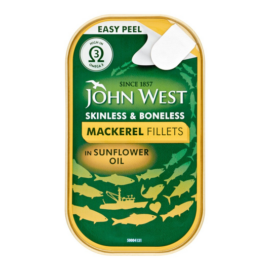 John West Skinless & Boneless Mackerel Fillets In Sunflower Oil 115g จอห์นเวสท์ปลาแมคเคอเรลในน้ำมันดอกทานตะวัน 115กรัม