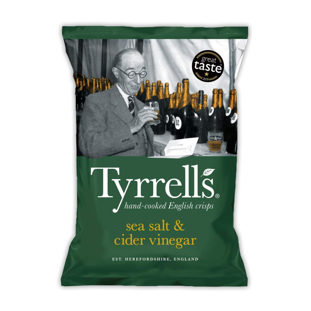 Tyrrells Salt & Vinegar Crisps 40g ไทเรลมันฝรั่งแผ่นทอดกรอบรสเกลือและน้ำส้มสายชู 40กรัม