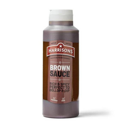 Harrisons Brown Sauce Rich & Spicy Perfect To Dollop & Dip 1 Litre แฮร์ริสัน ซอสสีน้ำตาล รสเข้มข้นและเผ็ด เหมาะสำหรับราดและจิ้ม แบบขวดบีบ 1 ลิตร