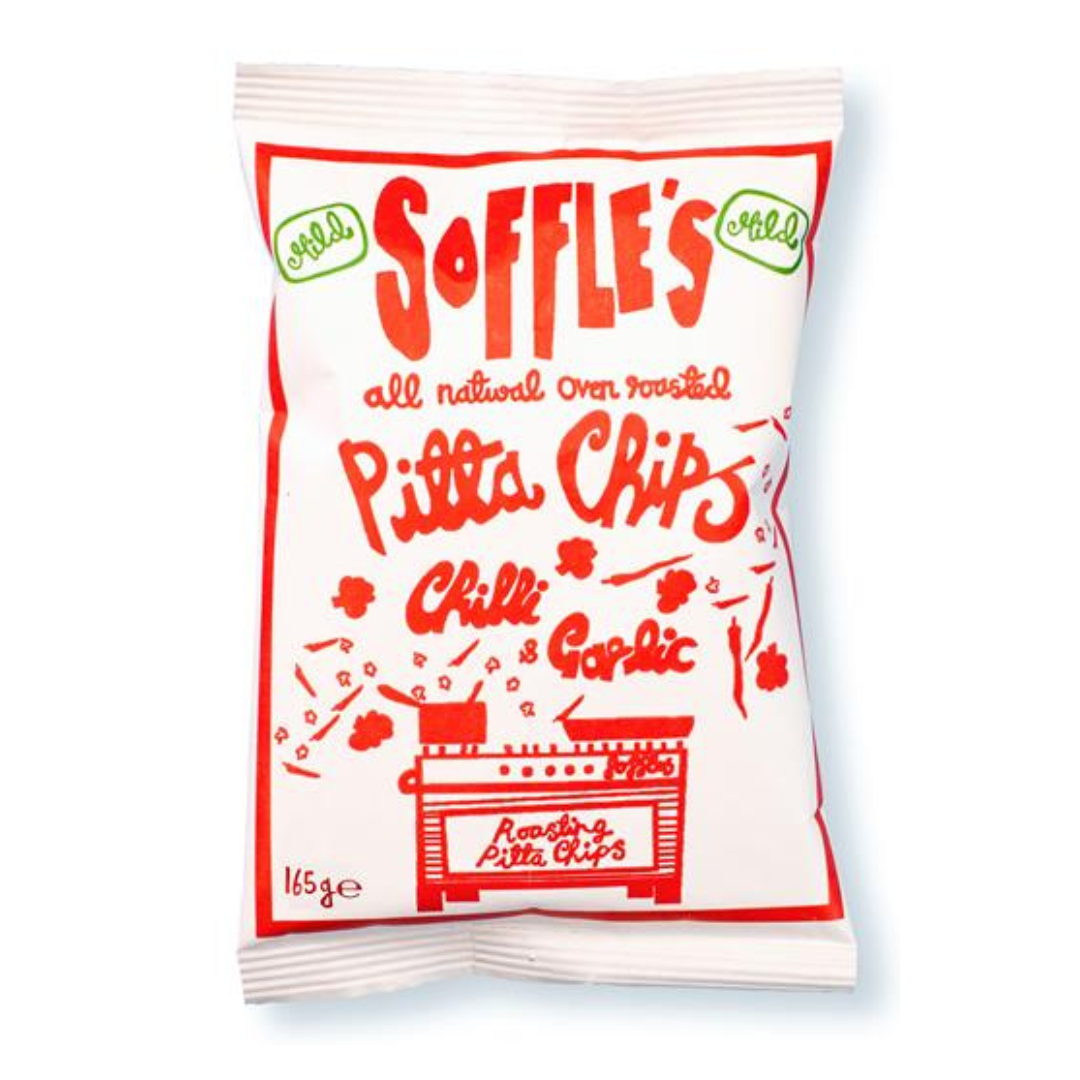 Soffles Chilli & Garlic Mild Pitta Chips Share Bag 165g ซอฟเฟลส์ พริกและกระเทียม รสเผ็ดน้อย พิตต้าชิปส์ แบ่งถุง 165 กรัม