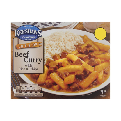 Kershaws Chip Shop Beef Curry with Rice & Chips 460g เคอร์ชอว์ ชิปช็อป แกงกะหรี่เนื้อพร้อมข้าวและมันฝรั่งทอด 460 กรัม