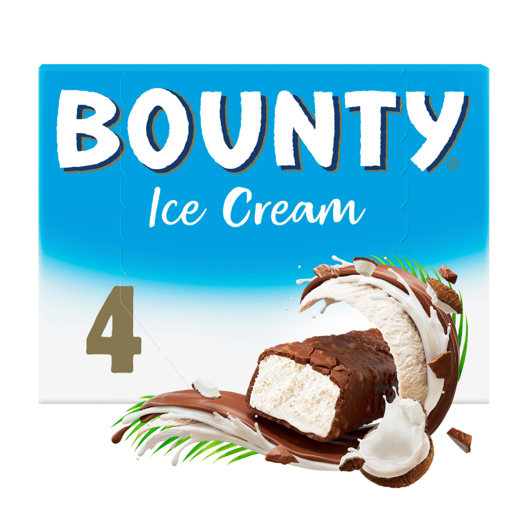 Bounty Chocolate & Coconut Ice Cream Bars 4pk บาวน์ตี้ ช็อกโกแลต และ ไอศกรีมมะพร้าว 4 แพ็ค