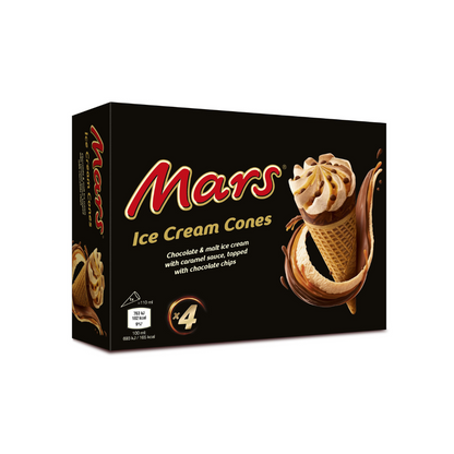 [Best Before 30-Jan-2024]Mars Chocolate and Caramel Ice Cream Cones [4Pcs] 440g มาร์ส ไอศกรีมโคน รสช็อกโกแลต และ คาราเมล[ 4 ชิ้น] 440 กรัม